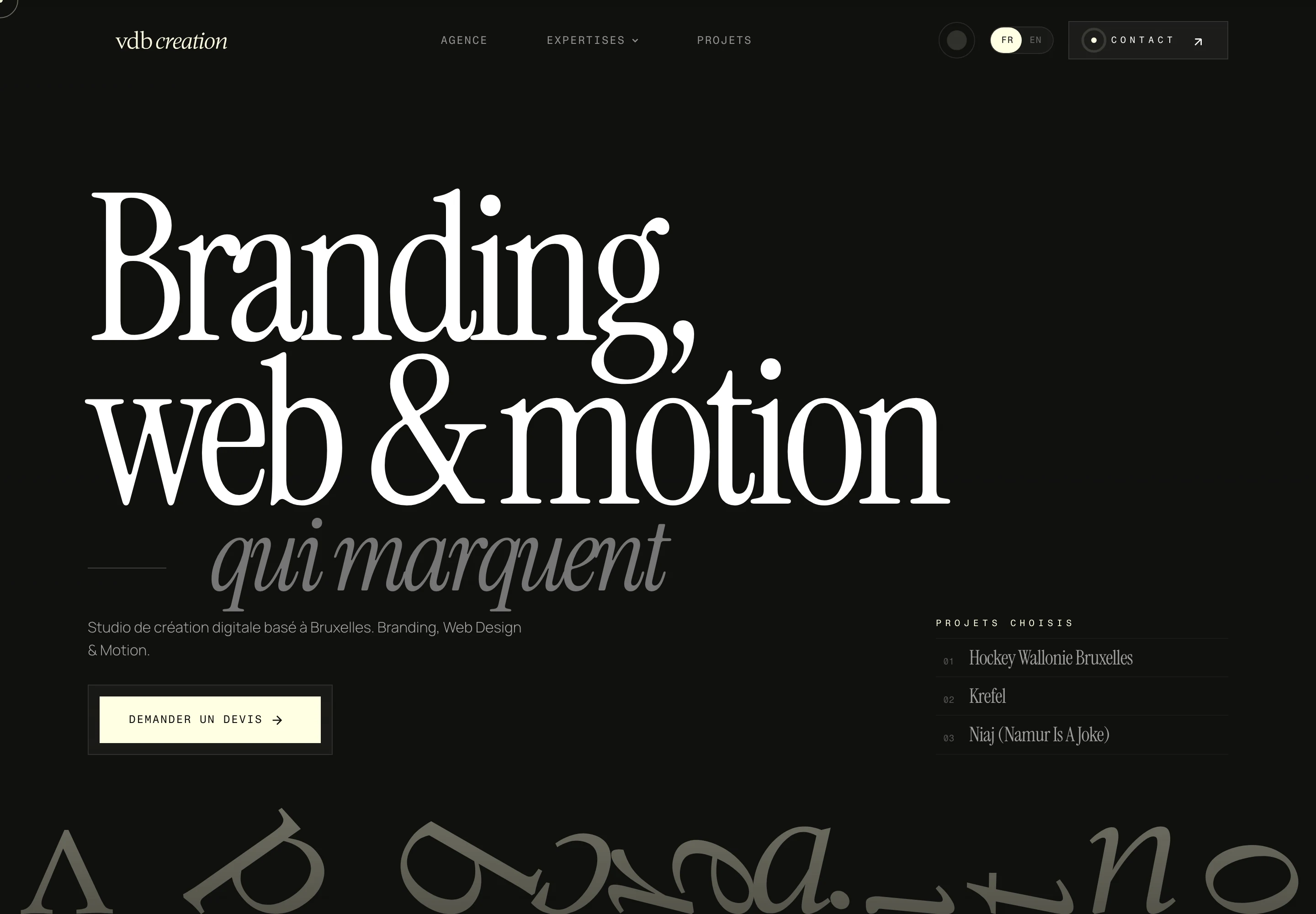 La page d’accueil du site VDB Creation
